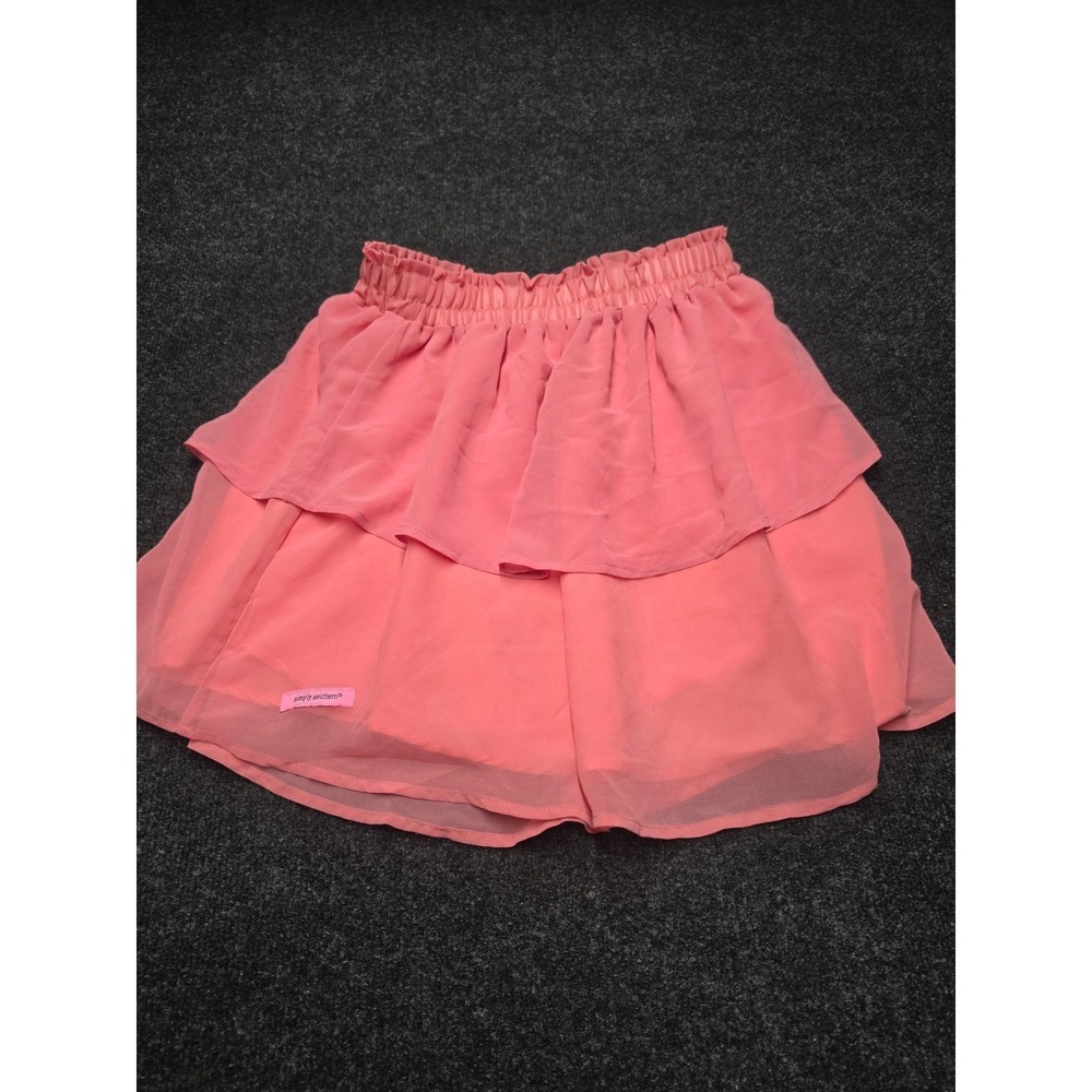 Simply Southern Pink Ruffle Mini Skirt Smocked Elastic Waist Tiered Chiffon Med